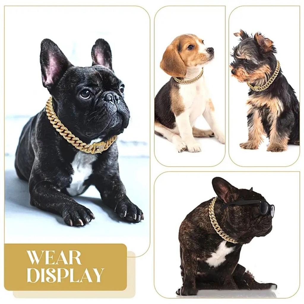 New Style Pet Collar Necklace Cat Dog Full Diamond Cuban Chains Dog Chains Lock Buckle Gold Silver Rose Gold Pet Supplies