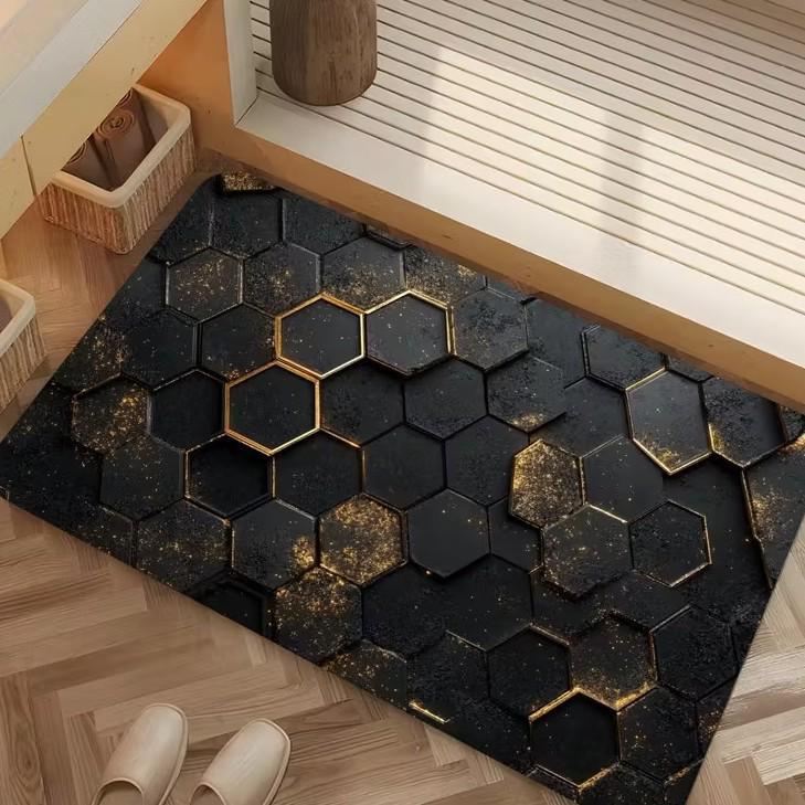 Black Diatomaceous Earth Bathroom Floor Mat - Water-absorbent, Non-slip, Wear-resistant.