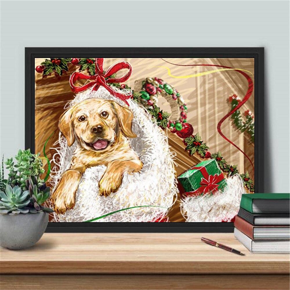 5D DIY diamantová malba Vánoce Full Square Diamantové vyšívání Sada Psí mozaika Ruční výroba zvířat Vánoční dárek