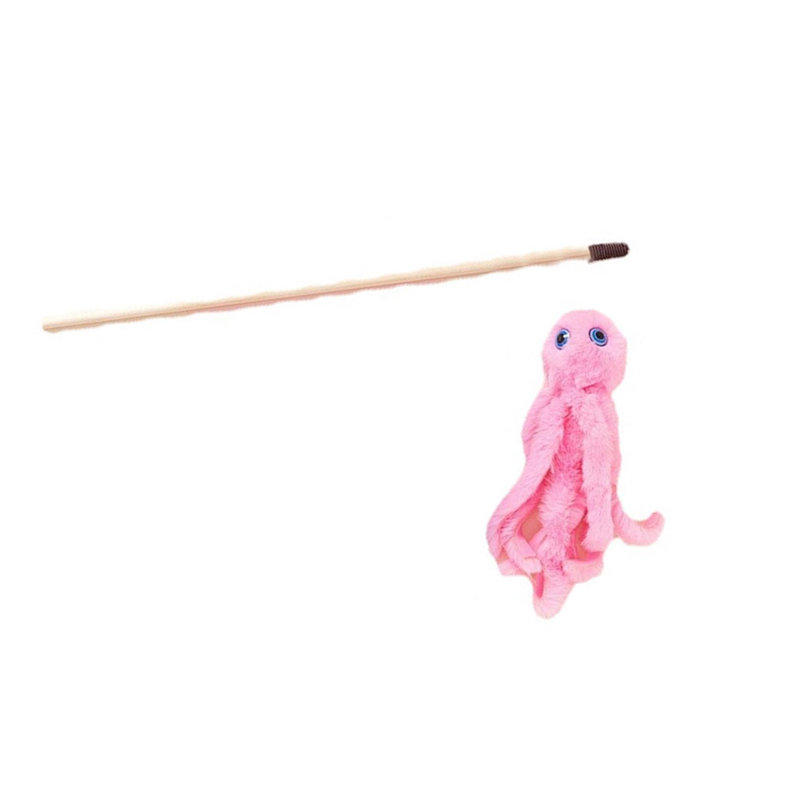 Lovely Cat Wand Toy for Indoor Kitten Cat Furry Octopus Toy with Eyes Long Stick Cat and Kitten Funny Toy