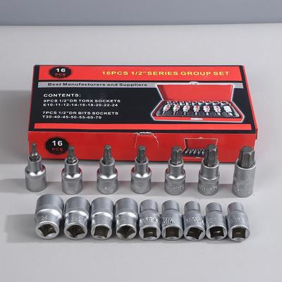 16-Piece Hex and Star-shaped E-Type Socket Wrench Set with Screwdriver Nozzles
