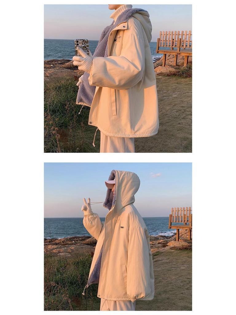 Versatile Korean Trendy Hooded Lambswool Cotton Jacket for Autumn/Winter