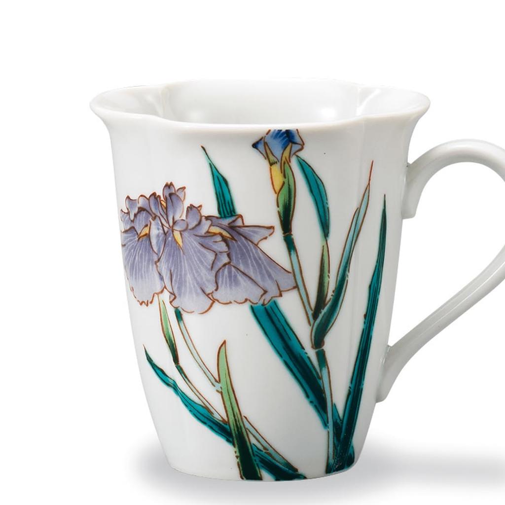 Kutani Ware Iwataya "Japan's Beautiful Four Seasons" Mug, Iris (May) AP7-5160