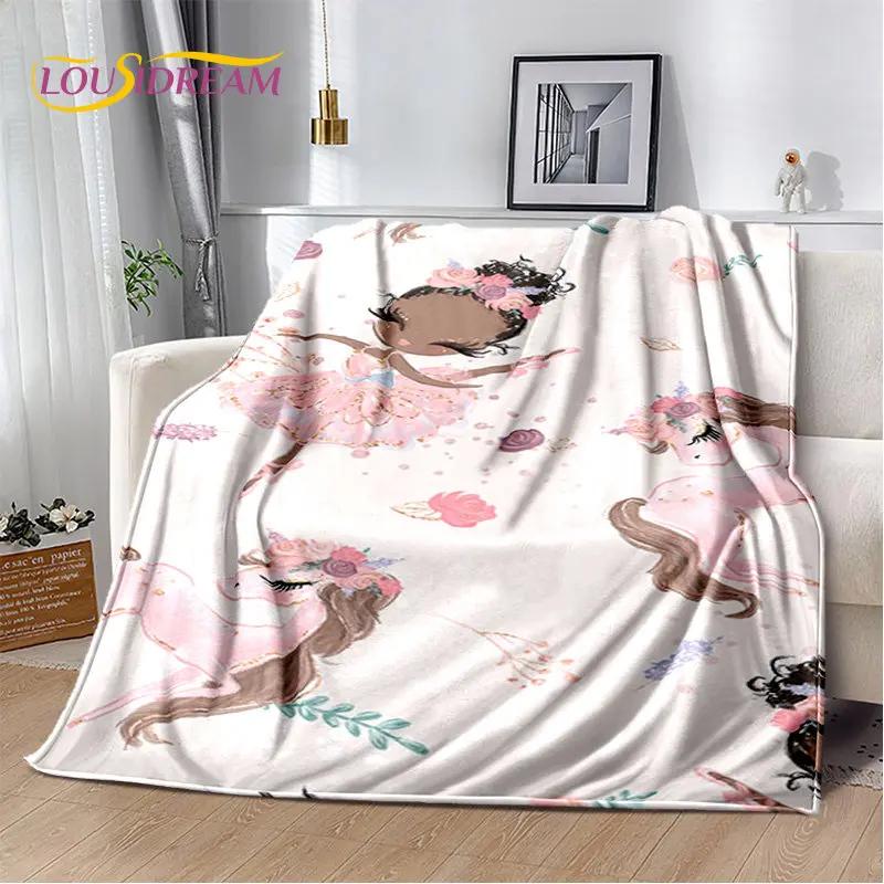 Cute Ballet Girl Ballerina Unicorn Cartoon Soft Plush Throw Blanket Cozy Flannel Blanket for Living Room Bedroom Sofa Picnic