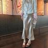 Elegant Vinegar Satin Skirt: Glossy Texture with Side Slit