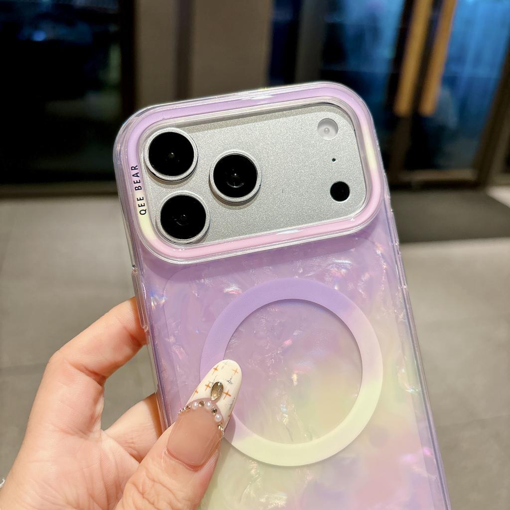 Candy Color Gradient Shell Texture Magnetic Wireless Charger Case for IPhone 18 17 Pro Max 16 15 14 13 12 Hard Shockproof Camera Lens Protective Cover