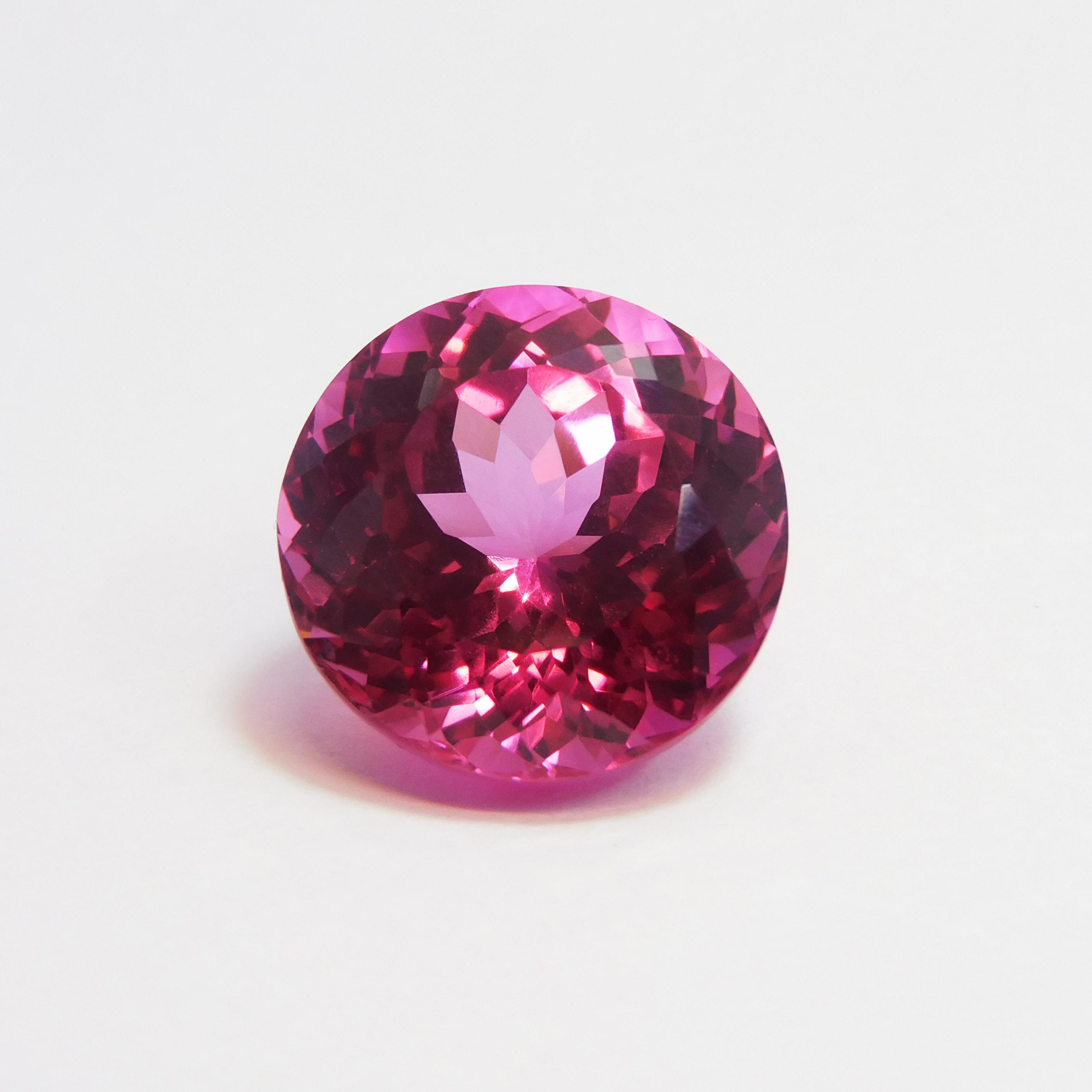 

Натуральний рожевий сапфір круглого огранювання 17,25 карата СЕРТИФІКОВАНИЙ Одиночний дорогоцінний камінь P-2157-R 15.2 mm approx рожевий