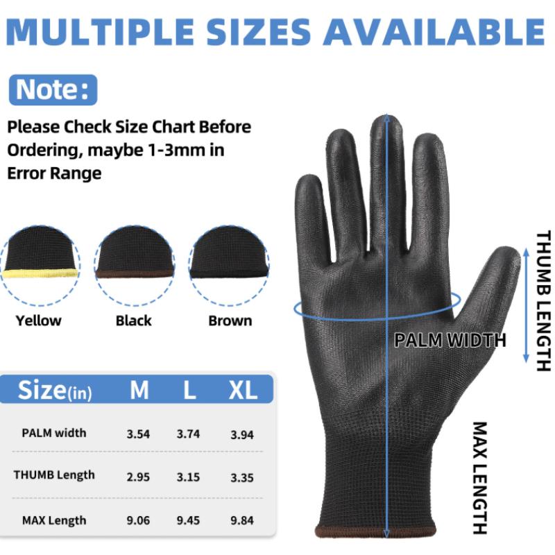 12 Pairs of Anti-static PU Work Gloves Neutral Safe Anti Slip Breathable Durable Coating Nylon Gloves Camping Lock Edge