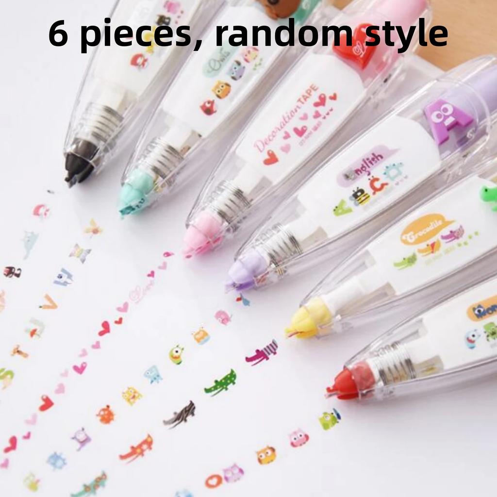 New Arrivals: 6 Pieces (random Pattern/style) Cute Animal Push-type Correction Tape, Correction Fluid, Diary Notebook, Stationery, School Supplies