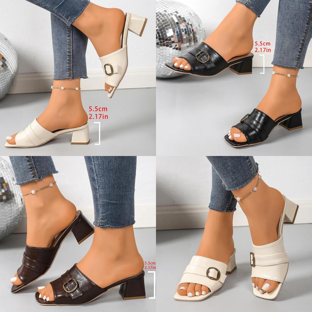 Womens Style Square Toe Pu Flat Slide Sandals Summer Casual Comfortable For Beach Walks