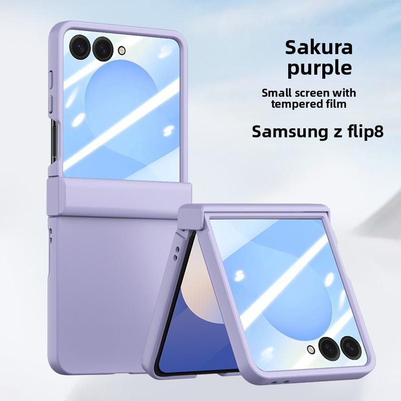 Skin Feel Phone Case for Samsung Z Flip 8 7 FE 6 5 4 3 Flip7 Flip6 Flip5 Flip8 With Screen Protective Cover Solid Color