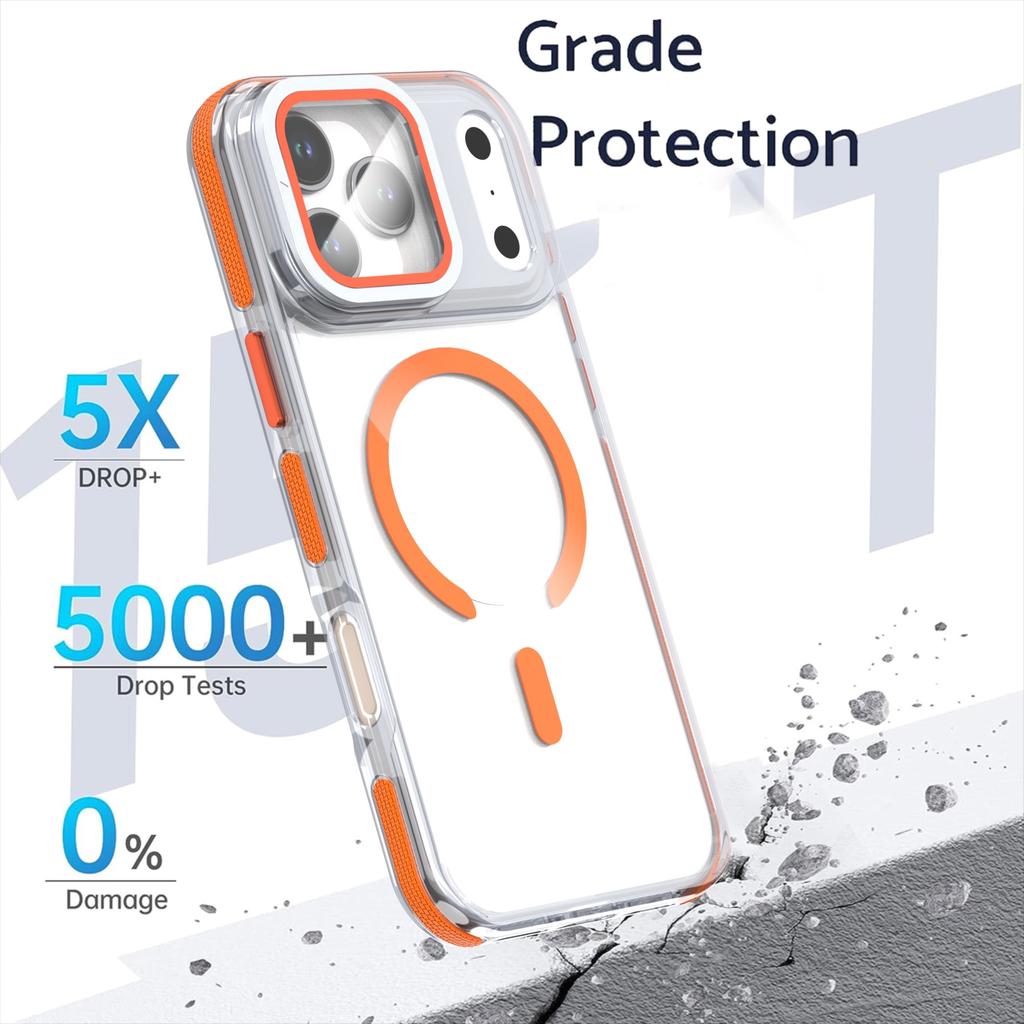 For iPhone 17 Pro Max Magnetic Case TPU Acrylic Clear Phone Back Cover with Lens Protector Kickstand