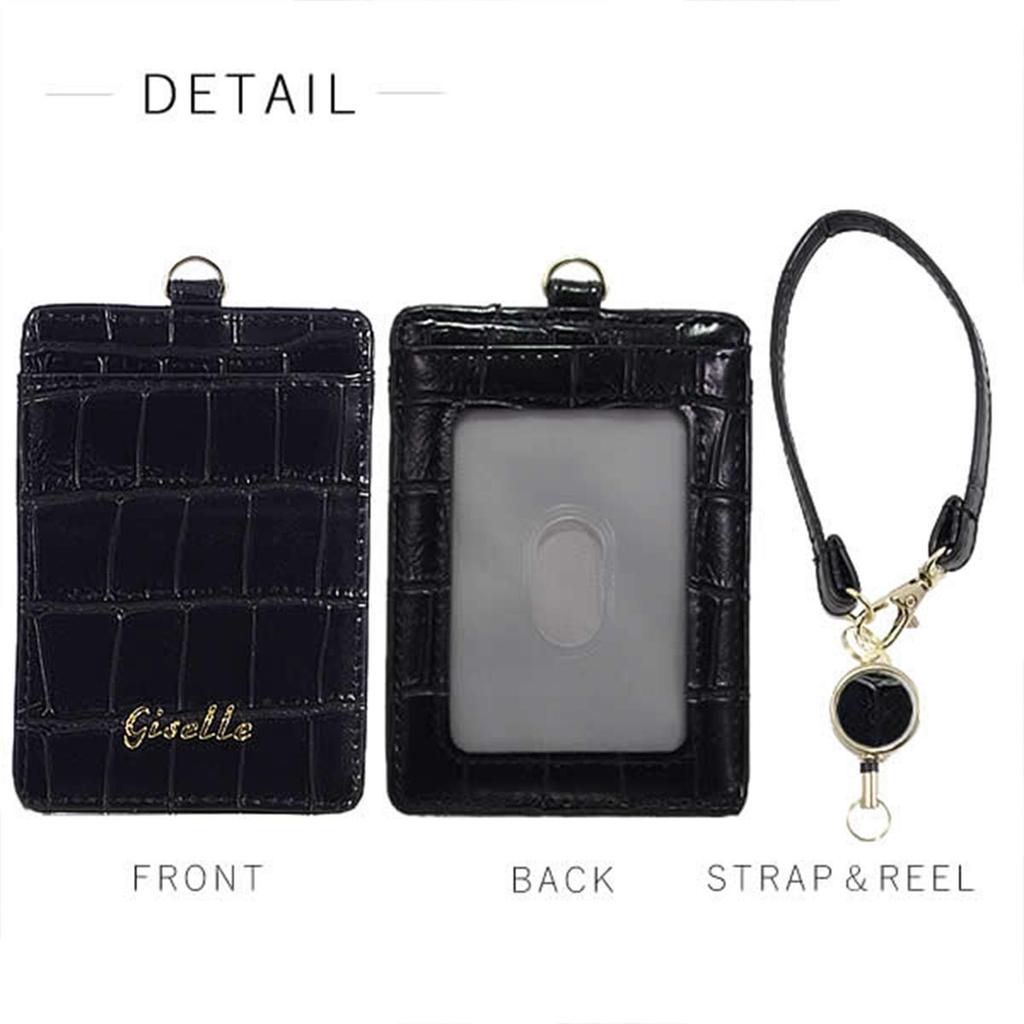 Gisele Pass Case with Reel for Women and Men, ID Card Holder, IC Card Case, Employee ID Card Case, Double-Sided with Strap, Perfect for Commuting and