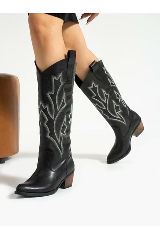 Women Modern Stylish Fashion Boots Boots Asian Long Western Boots Cowboy Boots Black