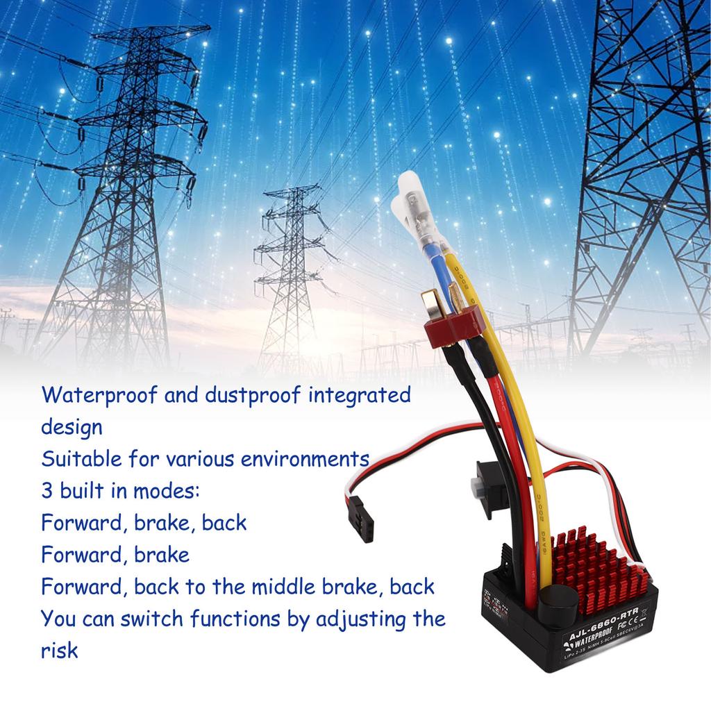 AJL 6860 RTR RC Car Brushed ESC 60A Waterproof Electronic Speed Controller for 1/10 RC Car Boat Tank Models