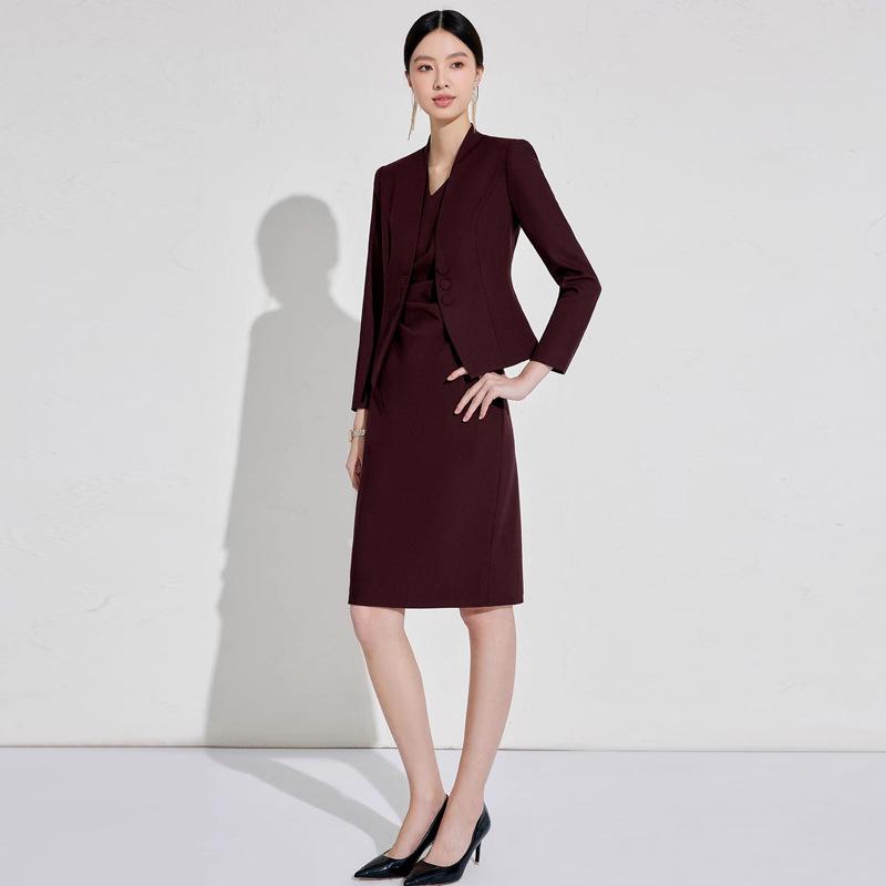 Red Professional Angora Suit Dress - Spring/Autumn Fashion for Women