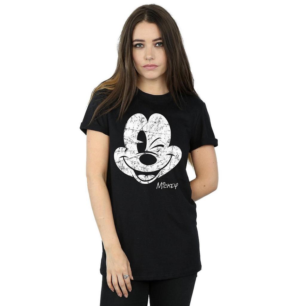 Disney Womens/Ladies Mickey Mouse Distressed Cotton Boyfriend T-Shirt