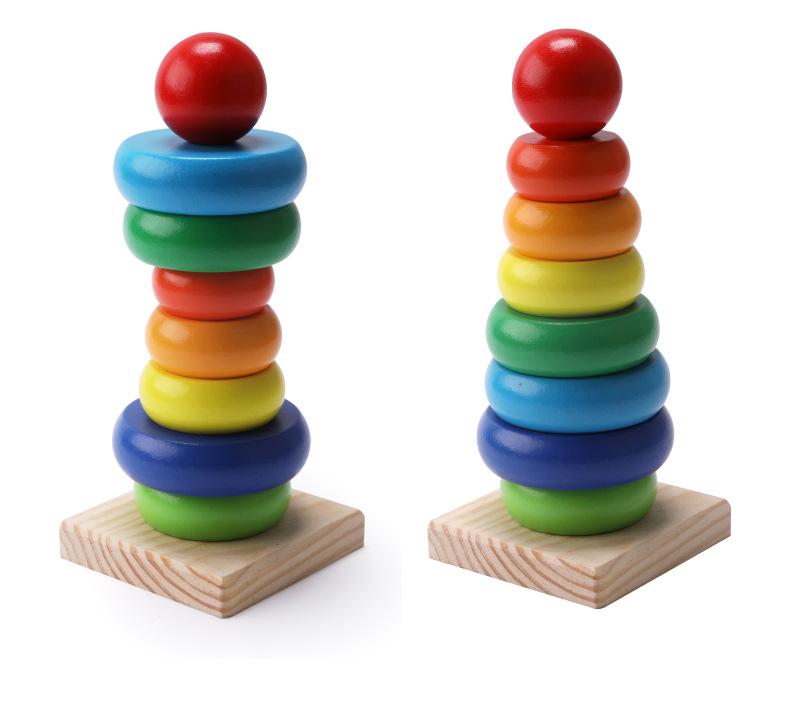 Rainbow Wooden Ring Toss & Stacking Toy for Toddlers (Ages 1-3)