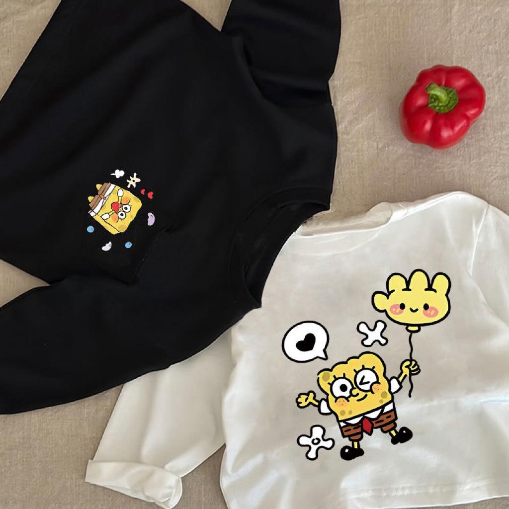 

Детская хлопковая футболка с длинным рукавом, карманом и принтом, круглым вырезом, свободного кроя для весны и осени - Доступна в подростковых размерах 160cm