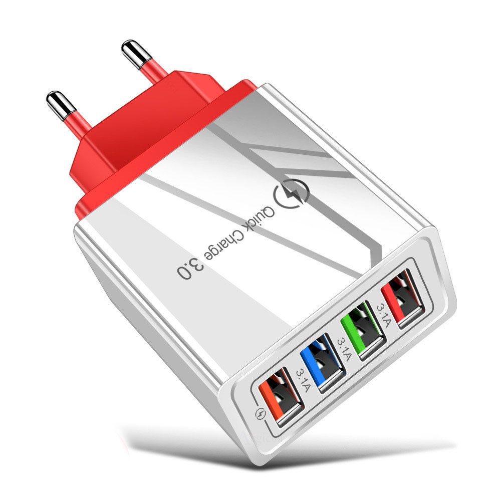3A Charger Travel Portable Phone Adapter USB Charger 4-Port Quick Charge EU/US Plug