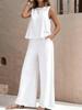 Elegant Solid Color Two-Piece Set: Crew Neck Tank Top & Wide-Leg Pants - Women's Clothing 2026