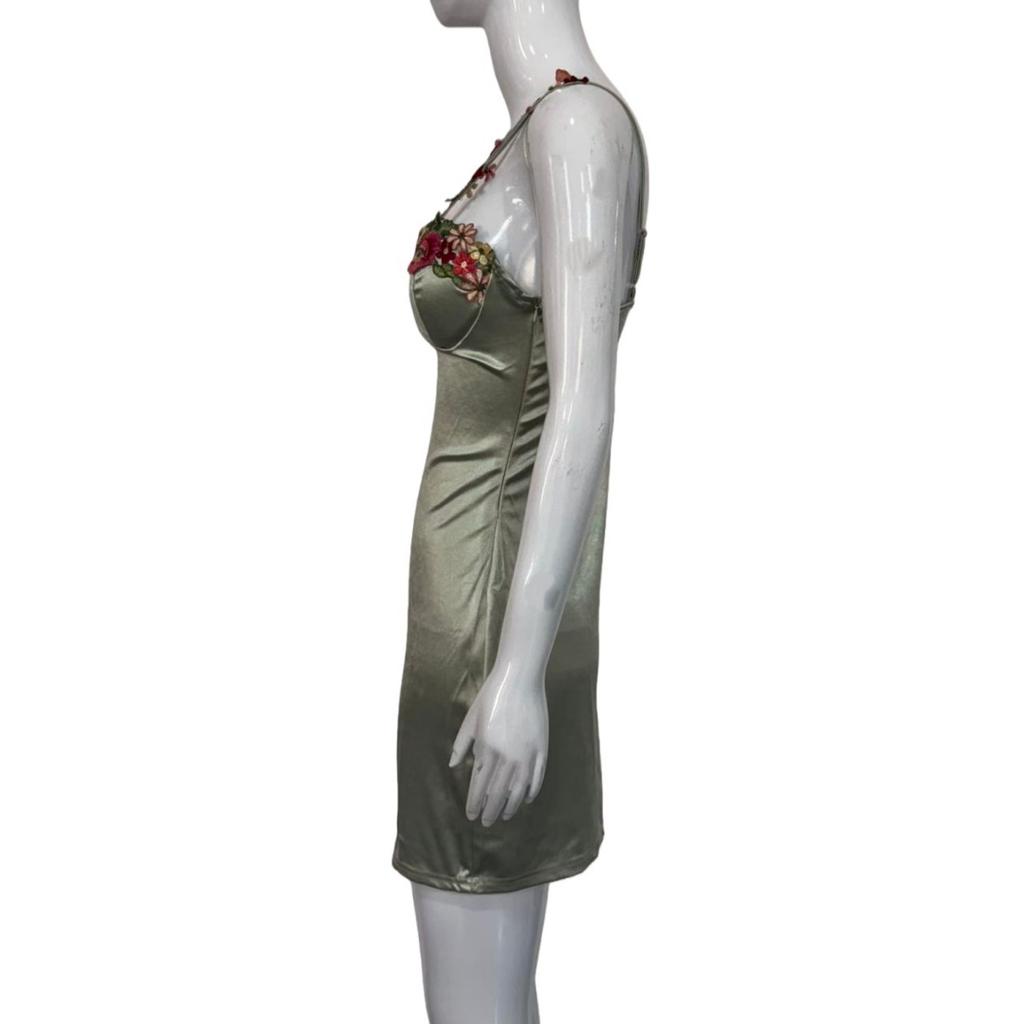 Vacation Style Sexy Lace Trim High Waist Bodycon Mini Cami Dress, Fashion Elegant Embroidery Hem Party Dress