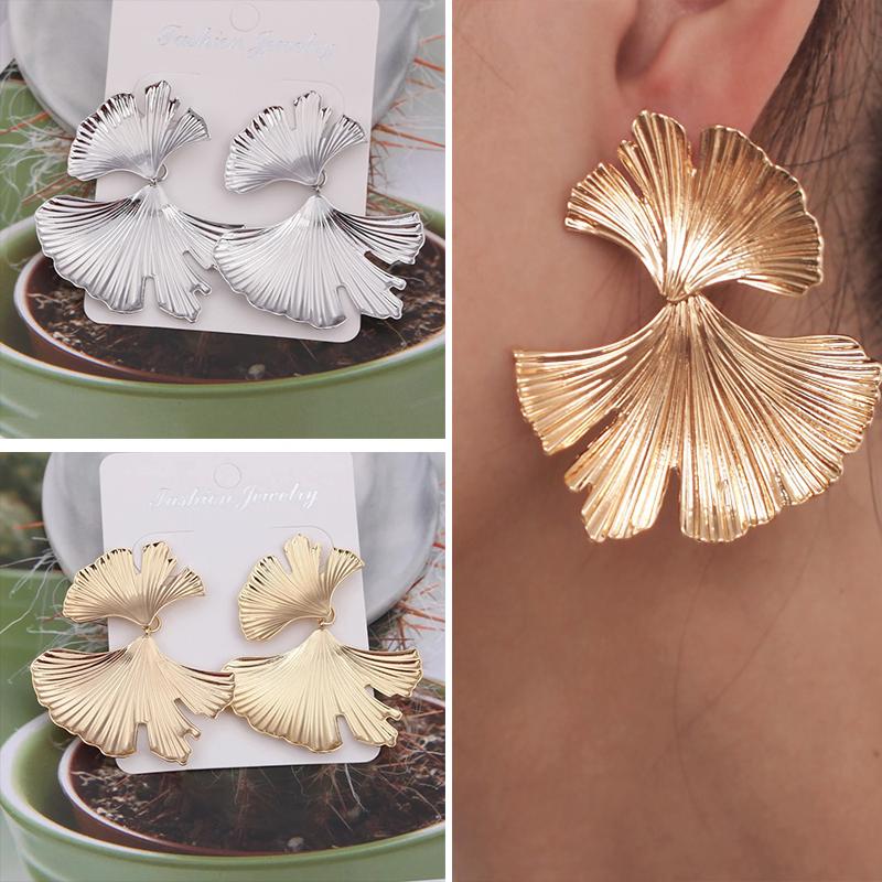 Fashion Geometric Gold Color Ginkgo Biloba Leaf Shape Drop Earring Creative Personality Simple Punk Woman Dangle Earring Jewelry