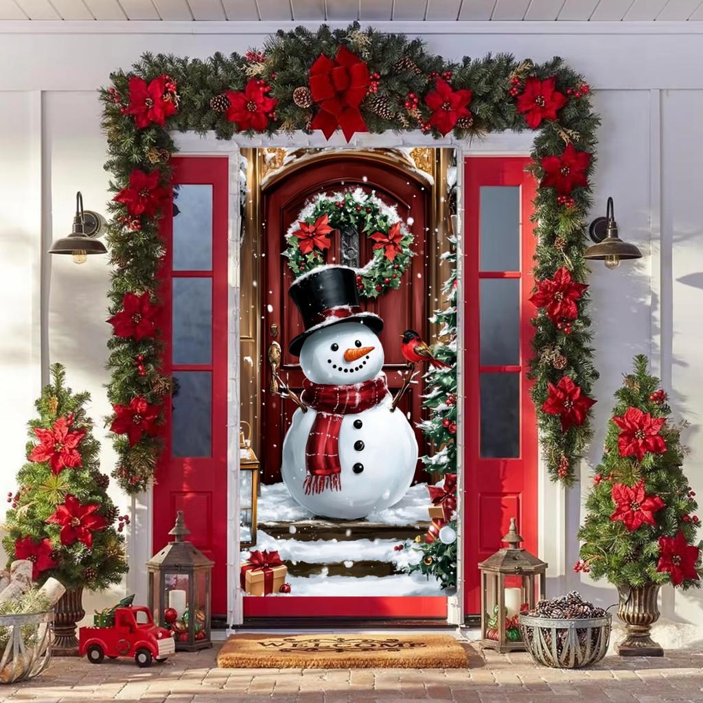 Christmas Door Lining Snowman Door Cover Christmas Outdoor Decorations For Home 2025 Ornaments Xmas Gifts 2026 New Year Decors