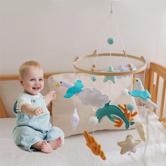 Seagull Baby Crib Mobile Ocean-Themed Handmade Felt Hanging Decor Soft Stroller Hanging Toy for Newborns