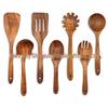 Teak 9-Piece Kitchen Set: Solid Wood Spatula, Spoon, Fork, Non-stick Pan, Acacia Wood Utensils, Long Handle Pot & Vegetable Spatula