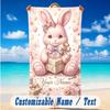 Easter Bunny Theme Beach Towel Personalized Custom Name & Text Soft Quick Dry Beach Towel for Swimming Travel