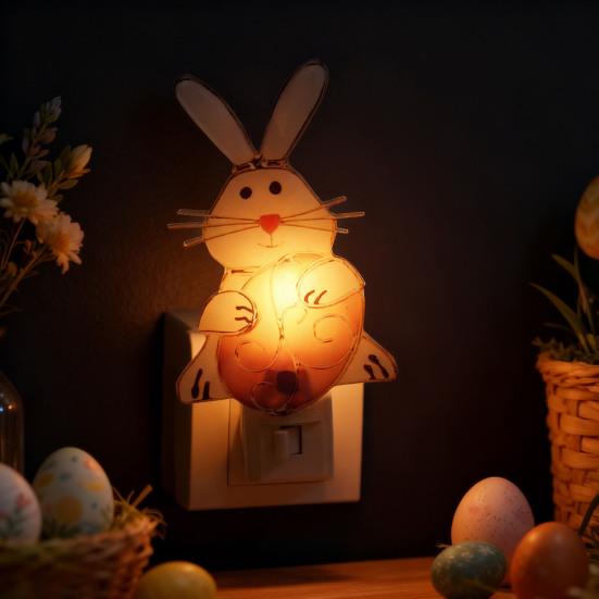 Plug-in Easter Bunny Night Light Love Heart Wall Outlet LED Lamp Holiday Party Home Living Room Bedroom Decoration Light