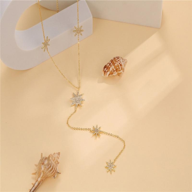 Stylish Meteors Inspired Long Necklace Sophisticated Long Necklace With Meteors And Crosses Details Neck Chain Accessory
