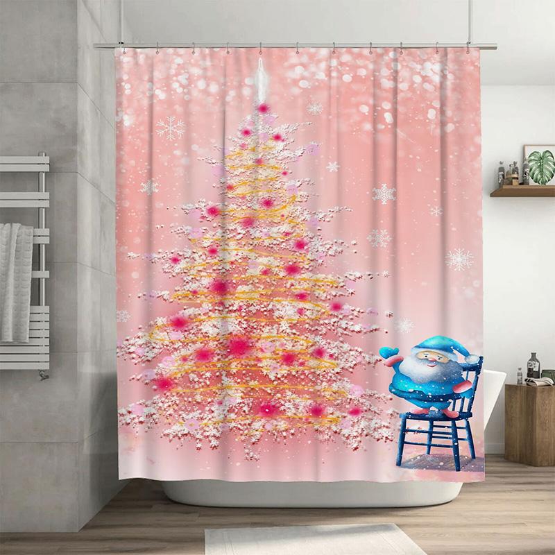 

Tuniu Festive Santa Claus Bathroom Decor Shower Curtain Holiday Christmas Fun Cute Waterproof Fabric Set For Home W60H190(CM)-1 Pcs