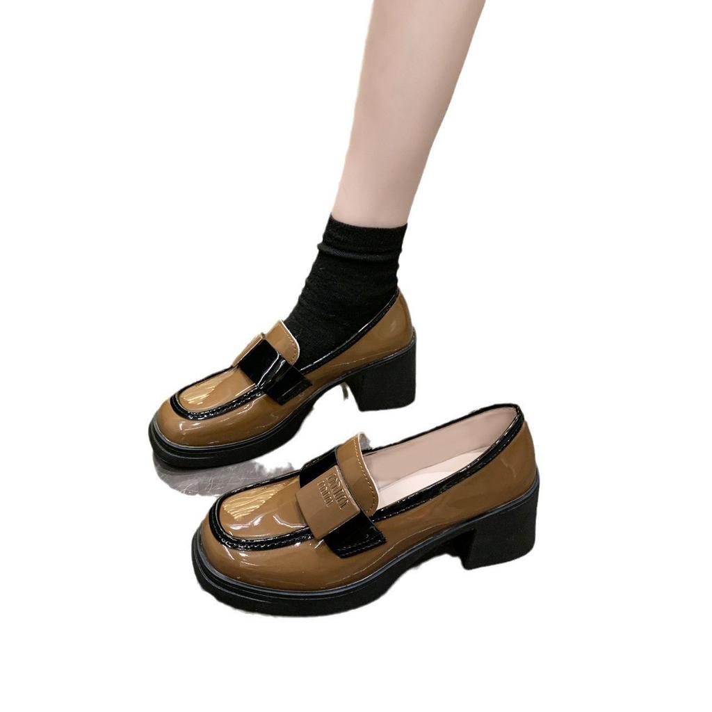 French women's shoes patent leather thick heels single shoes in autumn 2025 new models with skirts high heels temperament fashionable small leath