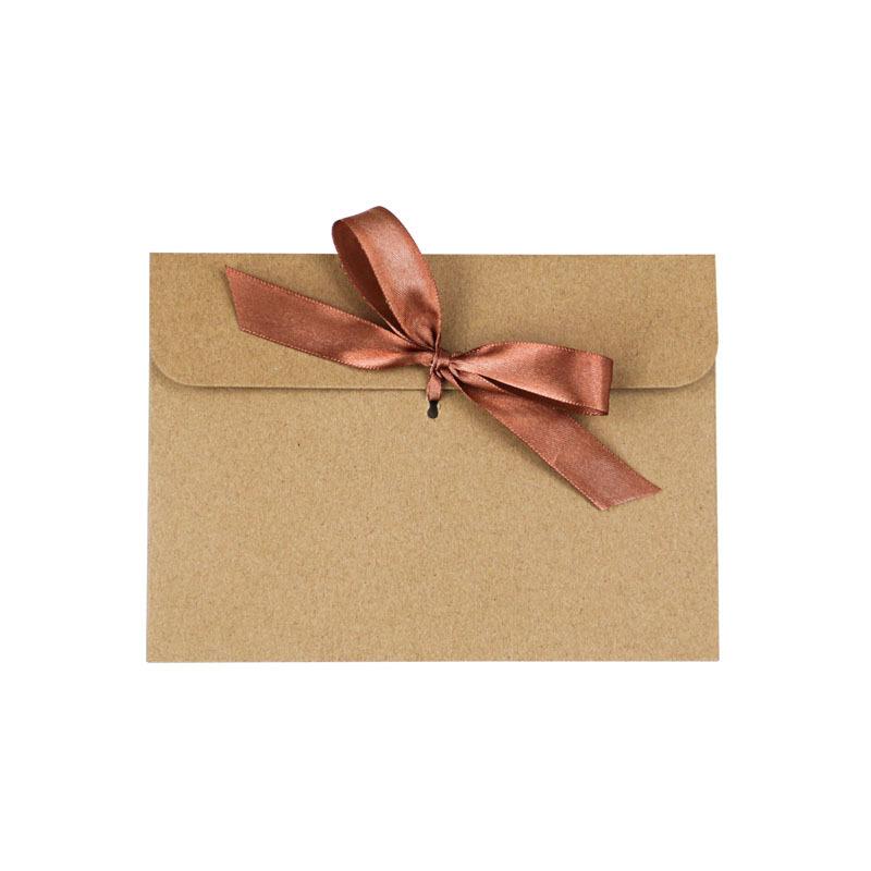 European Kraft Paper Envelopes, Greeting Cards, High-End Gift Envelope Bags, Multi-Colored Bow Red Envelopes, Letter Paper Bags Kraft paper envelope + brown ribbon