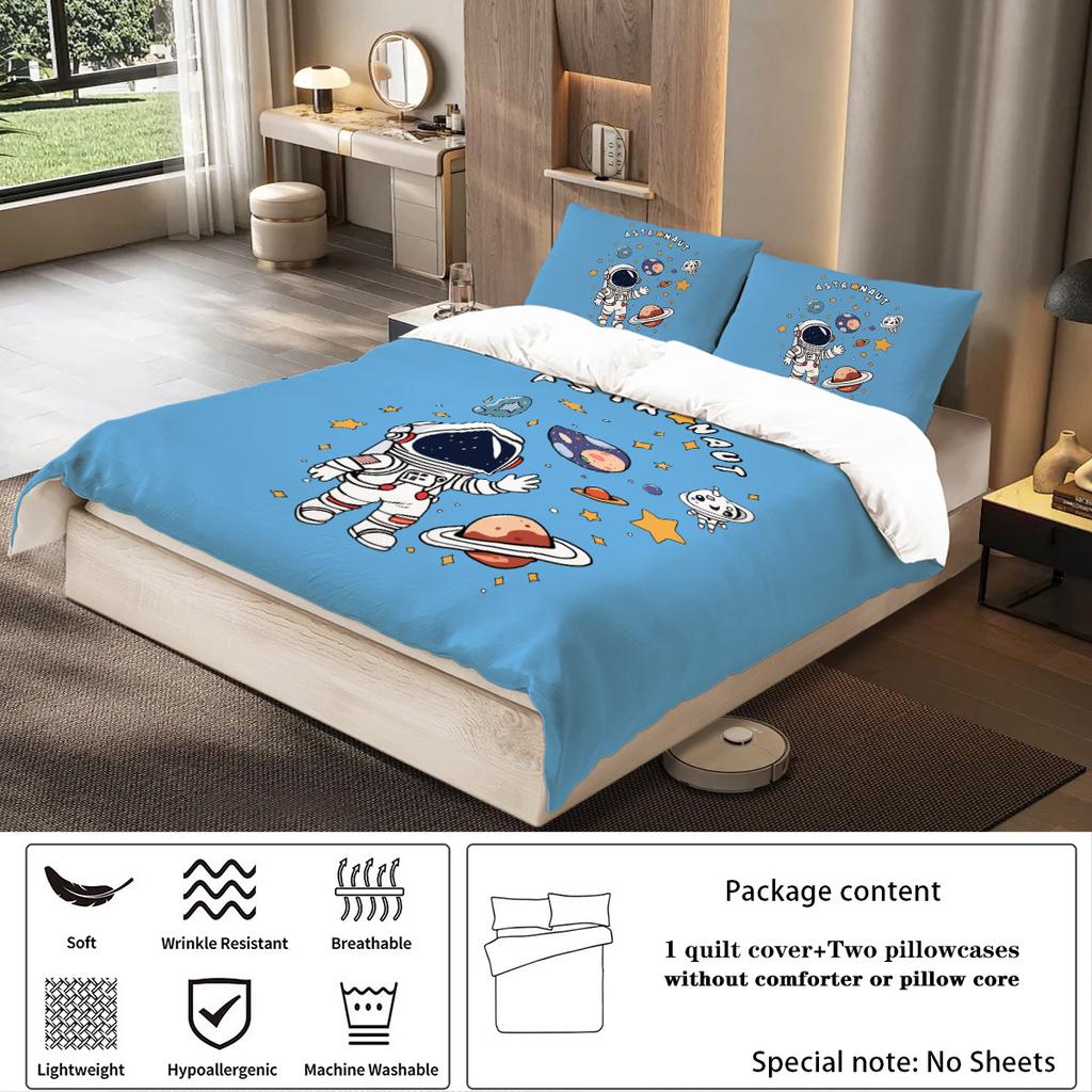 Astronaut 3D Digital Polyester Three-Piece Quilt Cover Bedding Sheet Quilt Cover Pillowcase