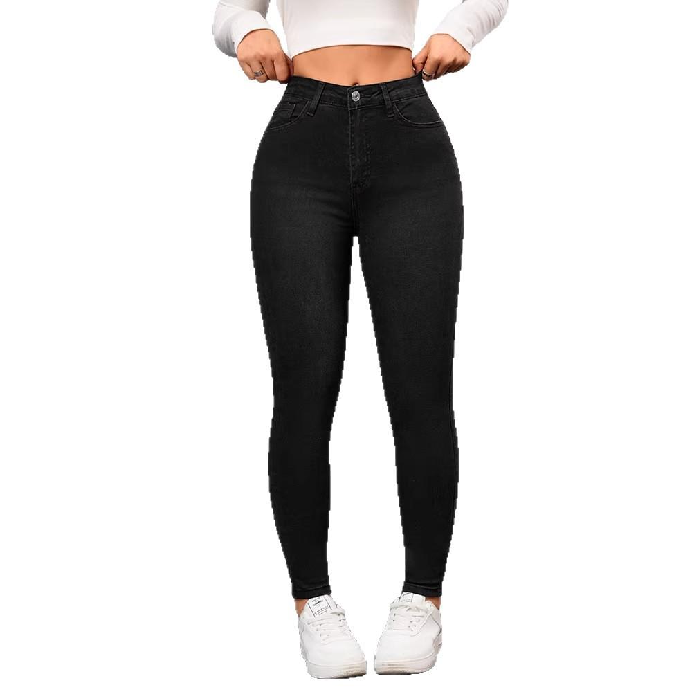 Jeans Skinny da Donna: Jeans neri elasticizzati, a vita alta, che snelliscono la pancia