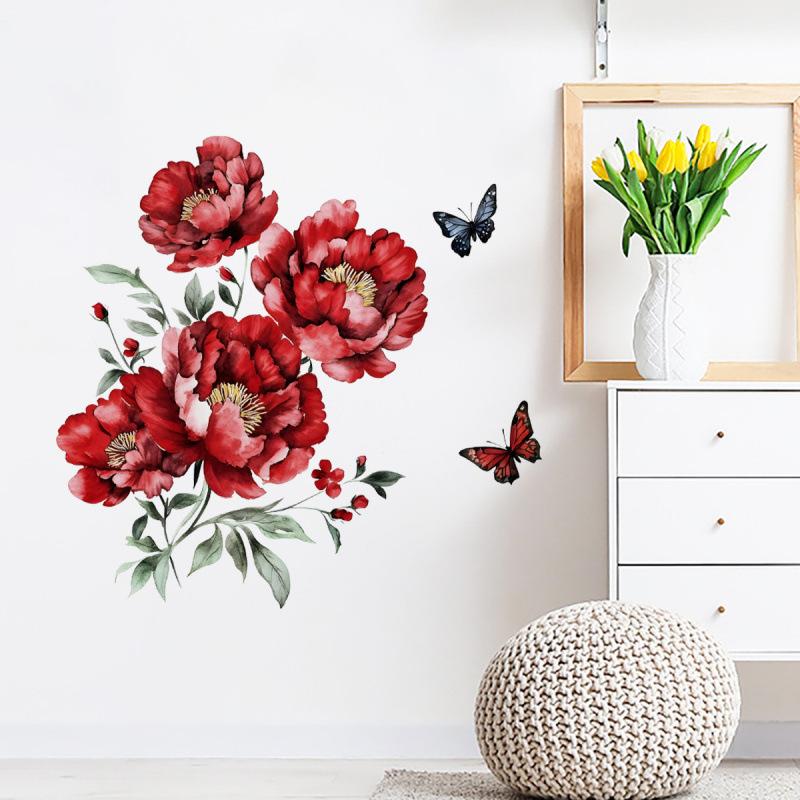 

Красный Цветок Бабочка Наклейка на Стену Самоклеящиеся Обои Спальня Детская Комната Домашний Декор Наклейки 45x60cm разноцветный