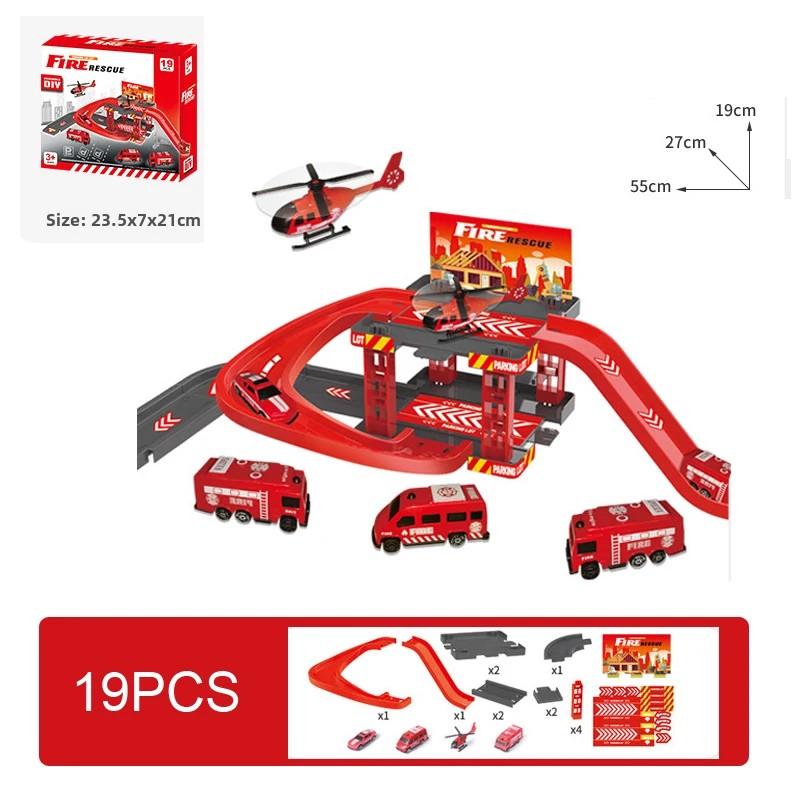 Kids Track Parking Lot Toy Automobile Building Racing Rail Car Park Fire Police Engineering Dinosaur Car for Children Gift