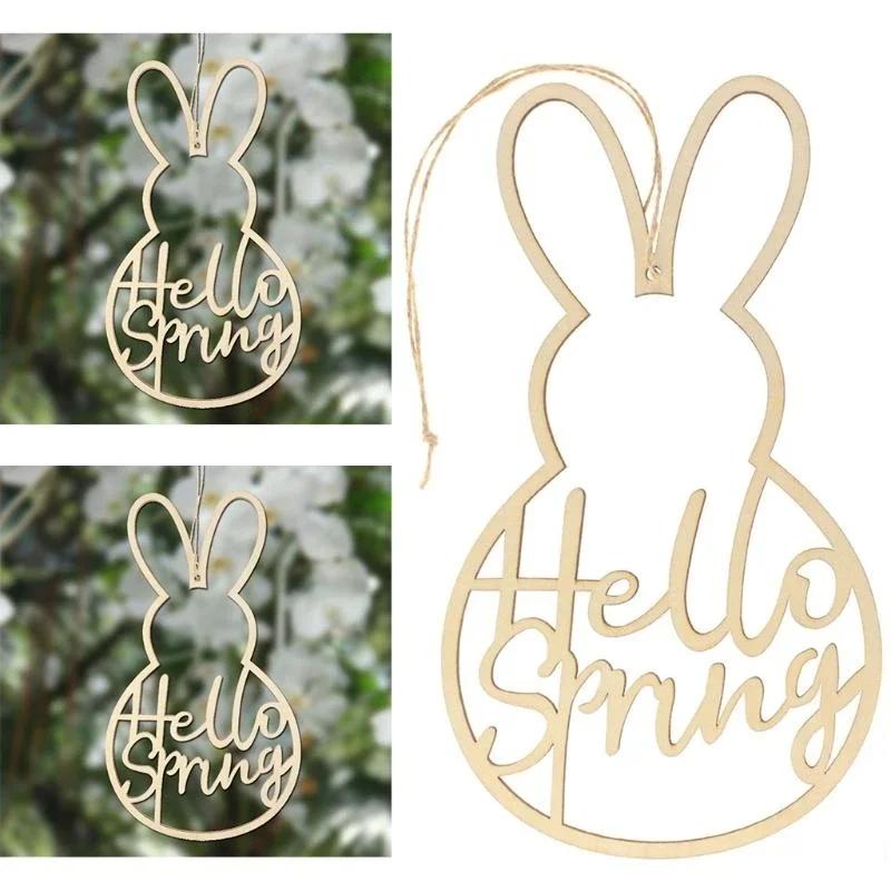 20pcs Wooden Hello Spring Wreath Sign Easter Bunny Garland Wedding Party Decoration DIY Hanging Ornaments