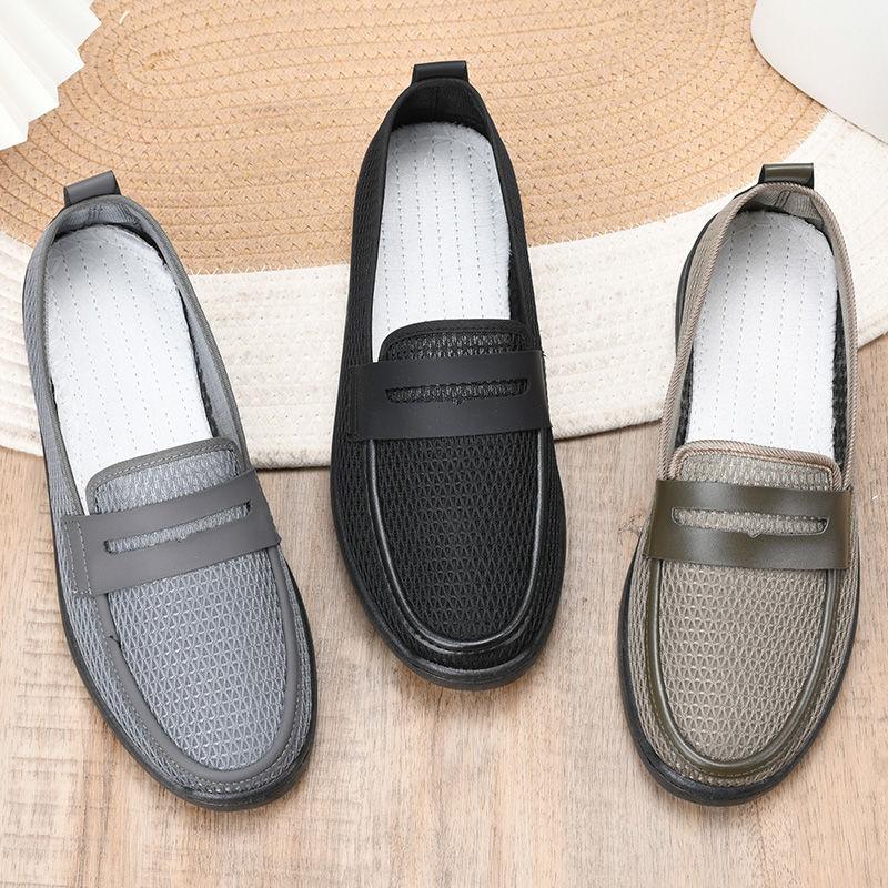 Herren Sommer Mesh Schuhe Atmungsaktiv Hohle Leichte Herren Sandalen Flache Sohle Rutschfest Ein Fuß Arbeitsschuhe Herren
