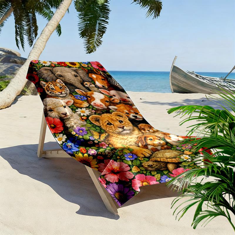 Floral Animals Print Beach Towel, Large Soft Quick Dry Towel for Beach Camping Swimming