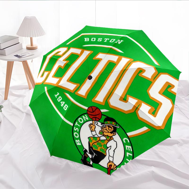 Boston Celtics Pride Print Automatic Umbrella, 8 Rib Iron Frame, Plastic Handle, Suitable for Outdoor Travel &Daily , Ideal Gift