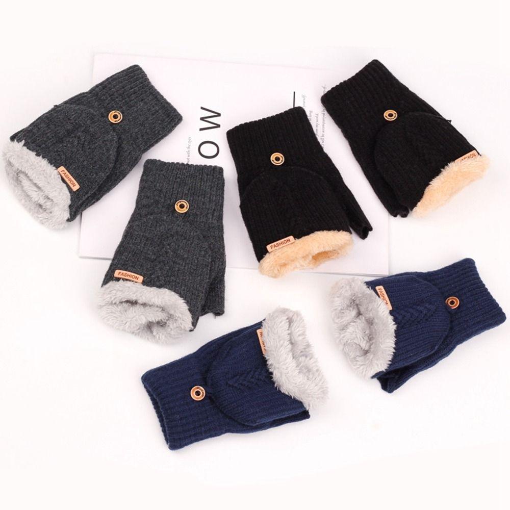 Woolen Cloth Flip Cover Gloves Thickened Mittens Gloves Fashion Winter Gloves  Outdoor Sports