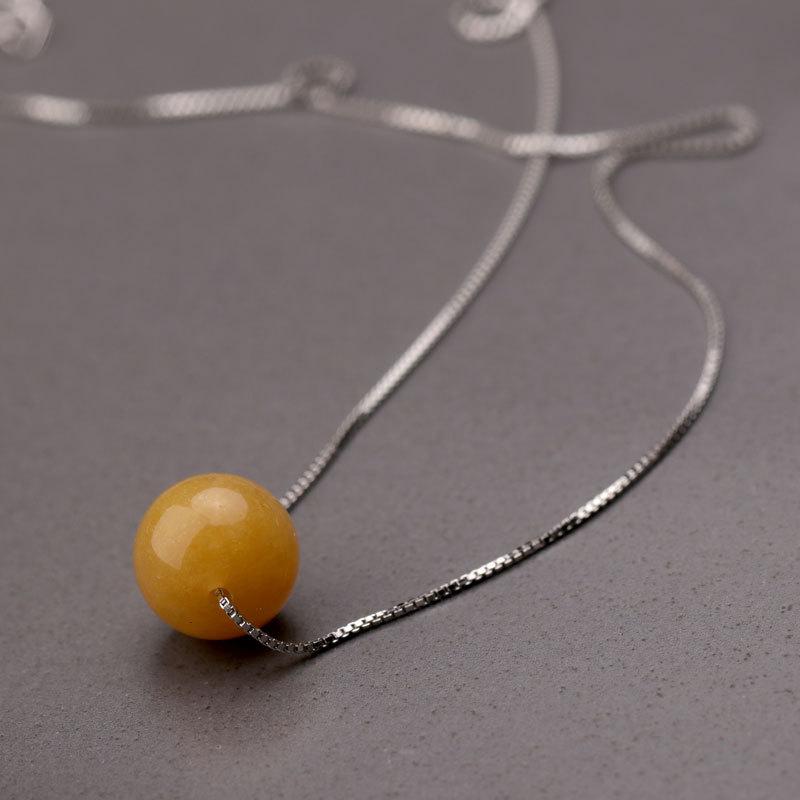 Artificial Beeswax Pendant Necklace Temperament Ethnic Style Retro Clavicle Chain Box Chain Personality Trend