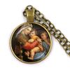 Virgin Mary and Baby Jesus Christian Catholicism Jewelry Necklace Blessed Mother Religious Art Glass Cabochon Dome Pendant Gift