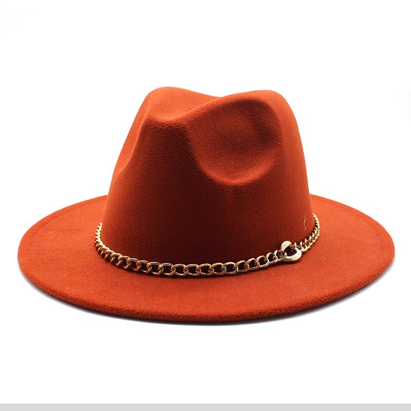2021 Season Big Eaves Hat Flat Edge Top Hat Men'S And Women'S Chain Woolen Jazz Hat