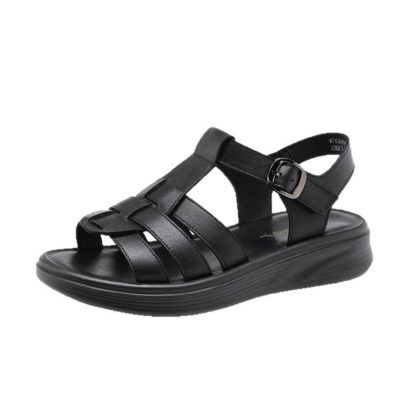 Red Dragonfly Women's Summer Roman Sandals - Soft Genuine Leather, Thick Sole, Outdoor.