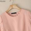 ZANZEA Blusa da donna casual a girocollo, tinta unita, manica corta larga